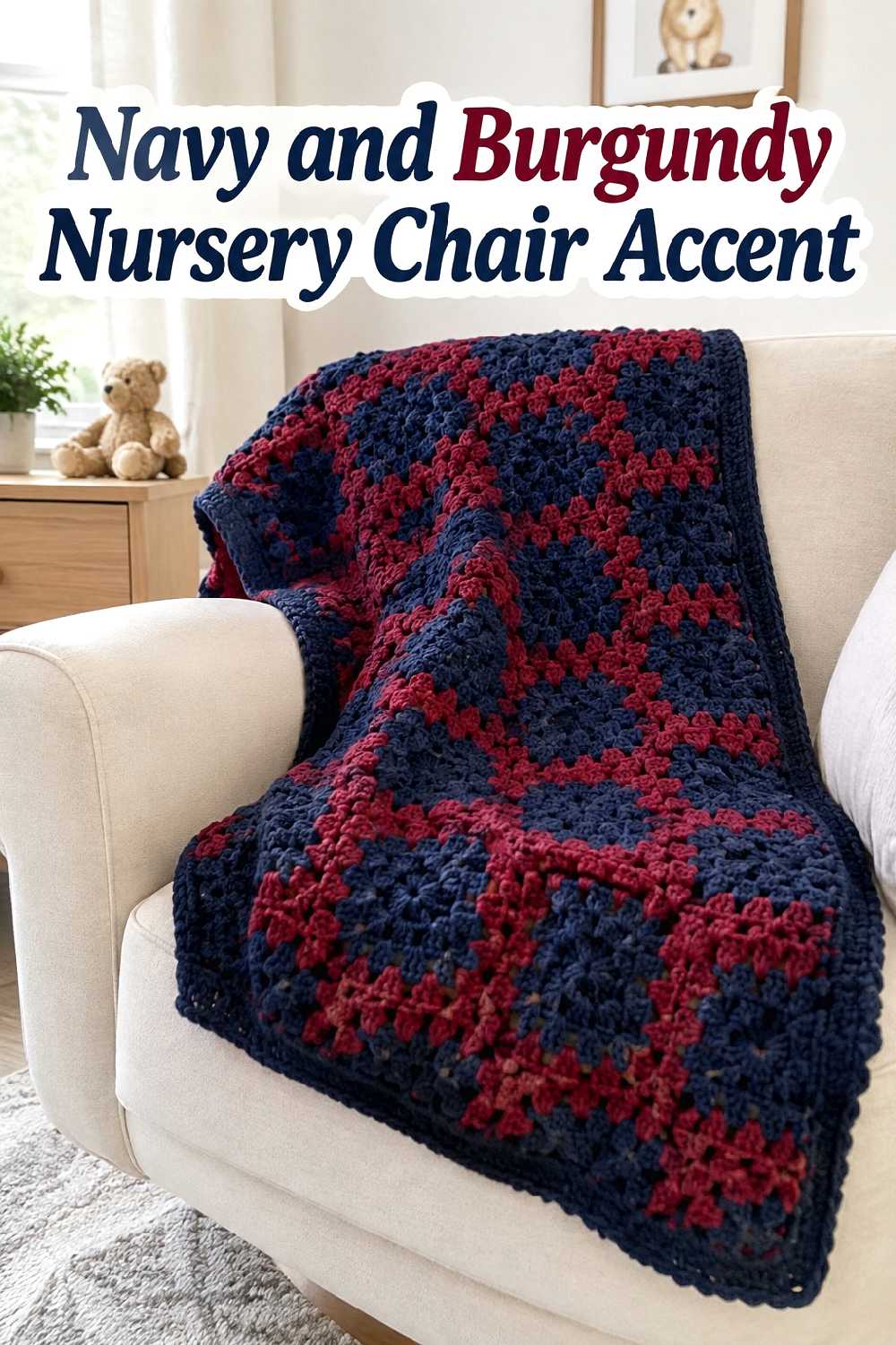 Navy and burgundy nursery chair accent