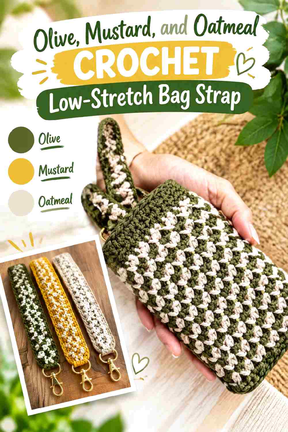 3. Olive Mustard And Oatmeal Crochet Low Stretch Bag Strap
