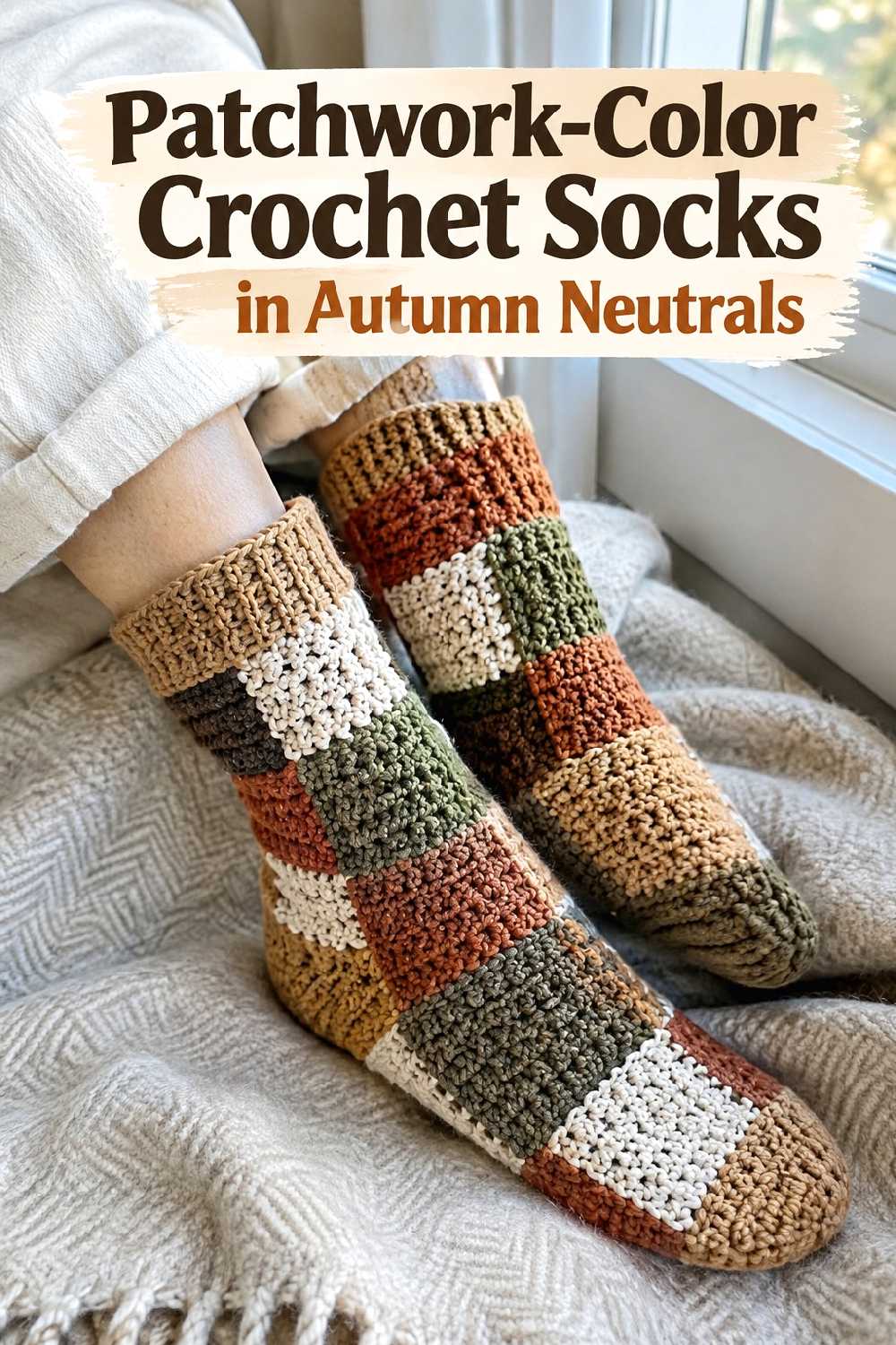 17. Patchwork Color Crochet Socks In Autumn Neutrals