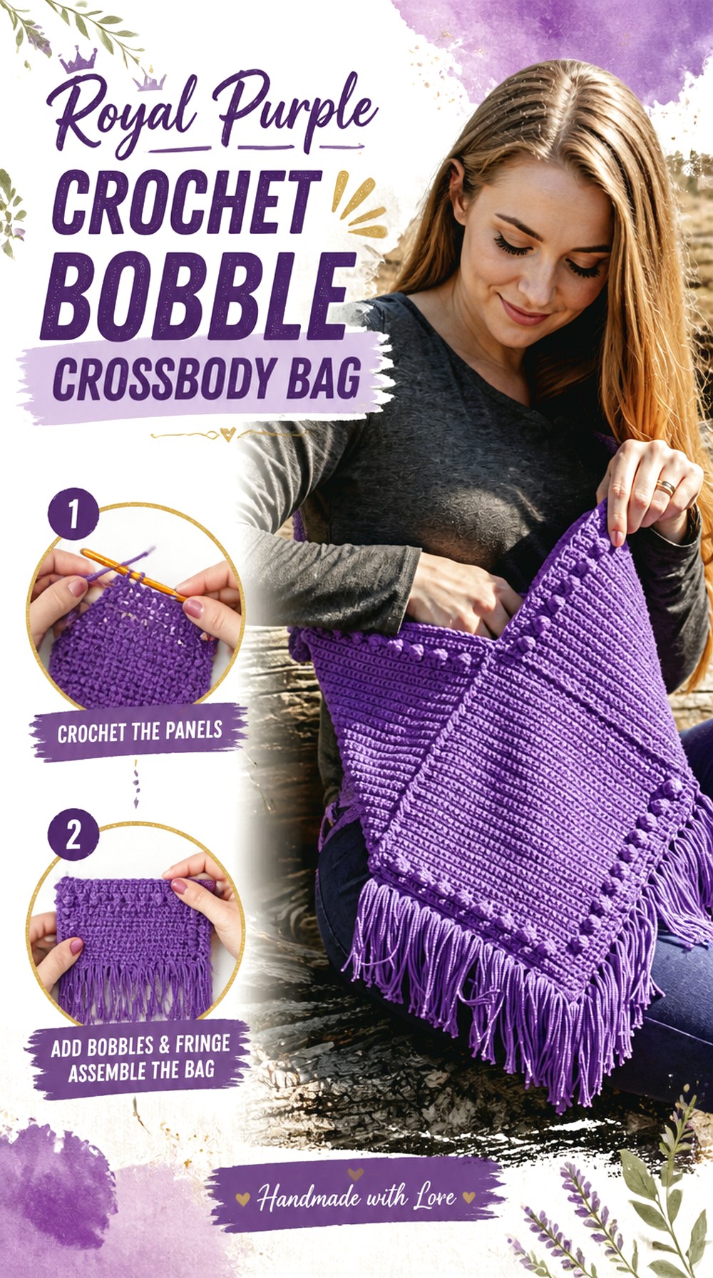 Royal Purple Crochet Bobble Crossbody Bag