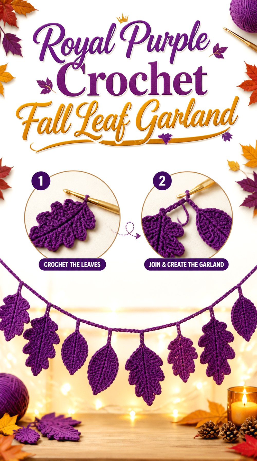 Royal Purple Crochet Fall Leaf Garland