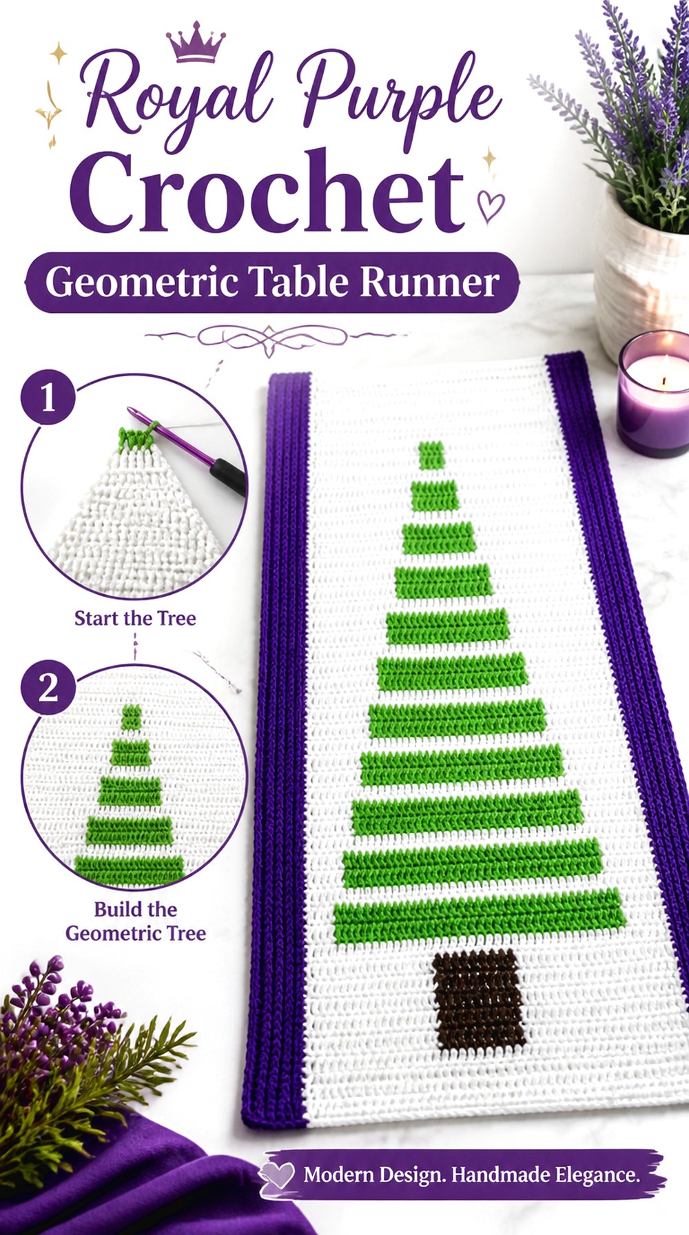 Royal Purple Crochet Geometric Table Runner