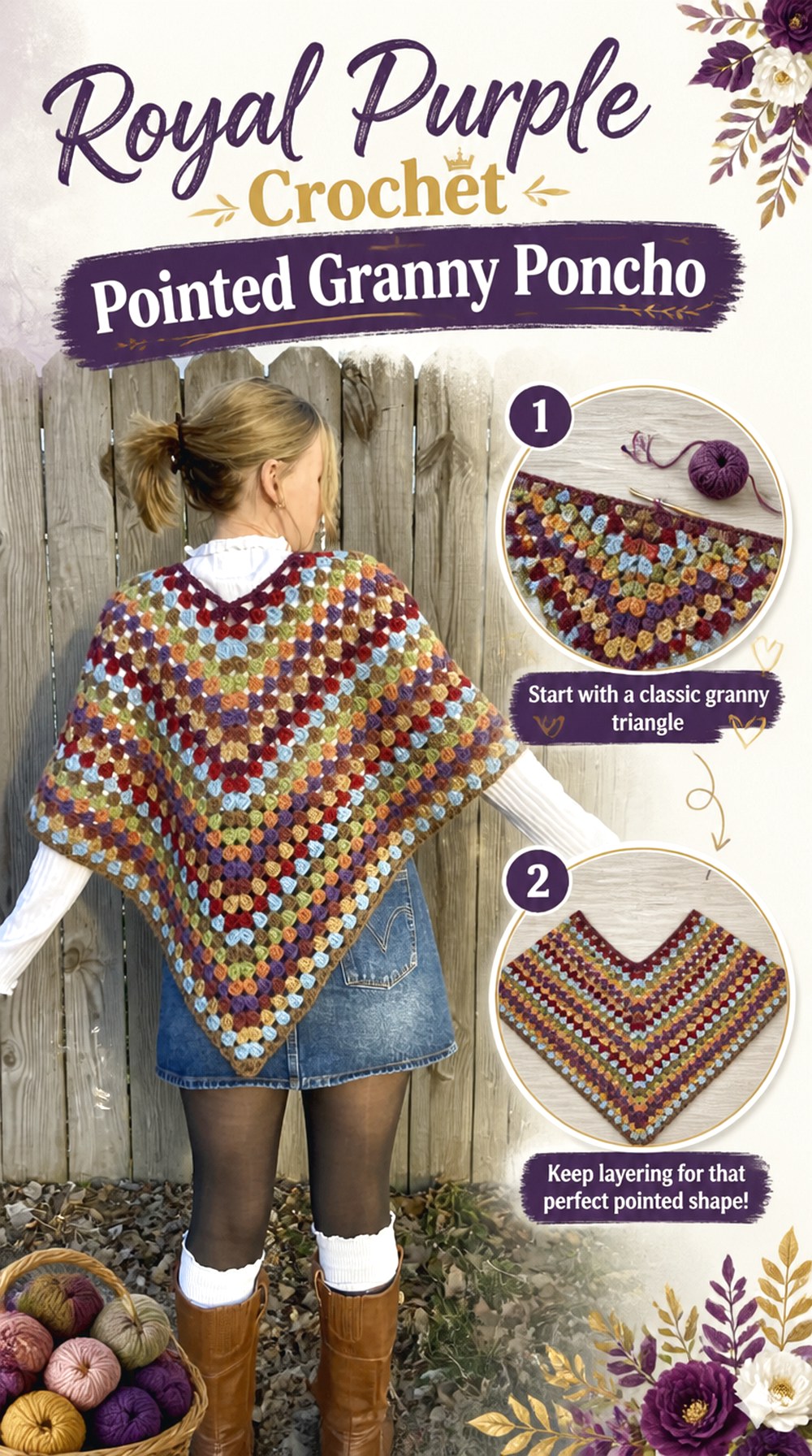 Royal Purple Crochet Pointed Granny Poncho