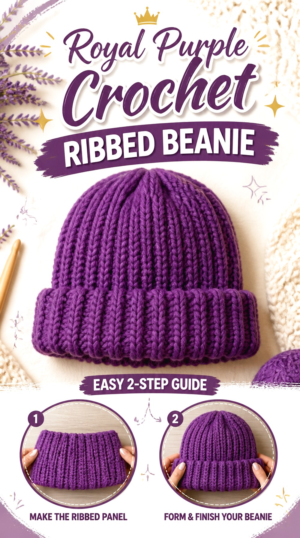 Royal Purple Crochet Ribbed Beanie