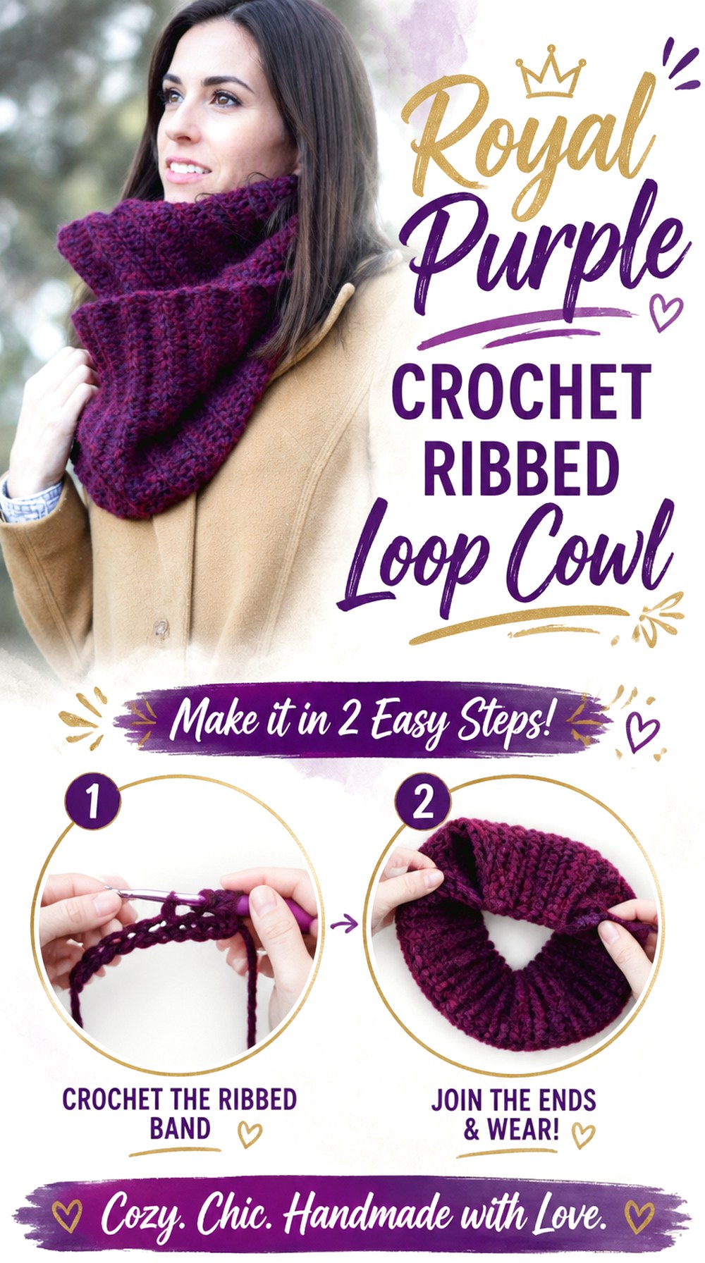 Royal Purple Crochet Ribbed Loop Cowl