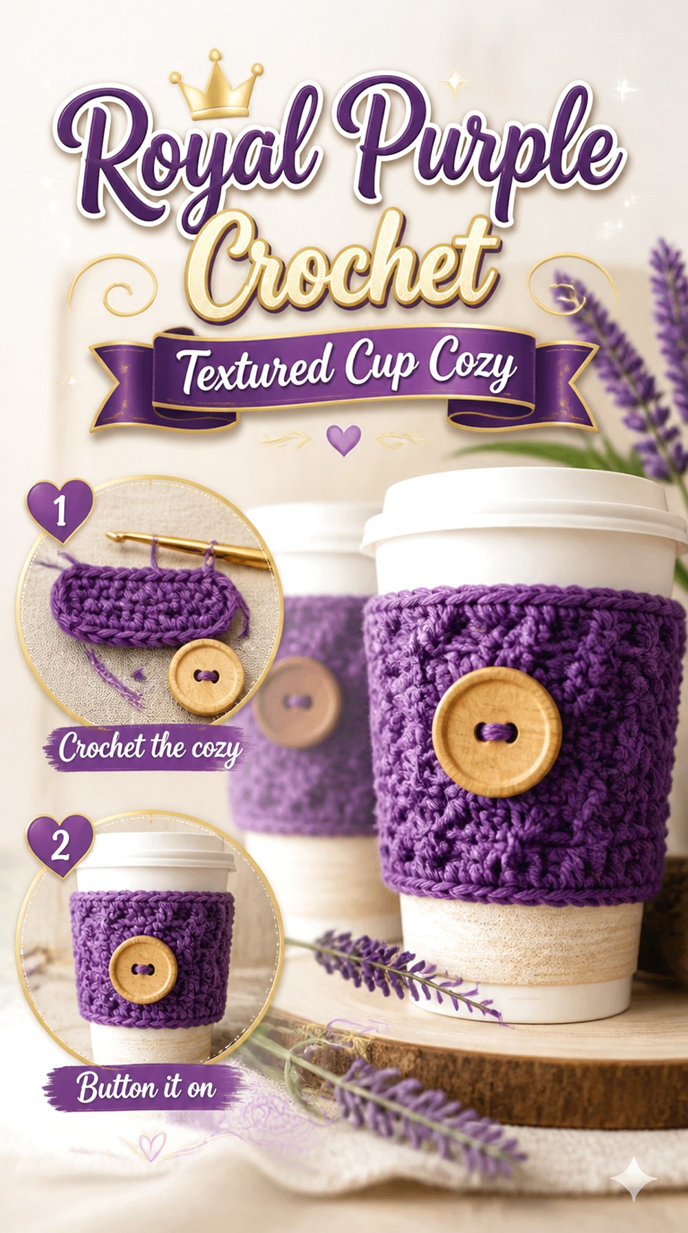 Royal Purple Crochet Textured Cup Cozy