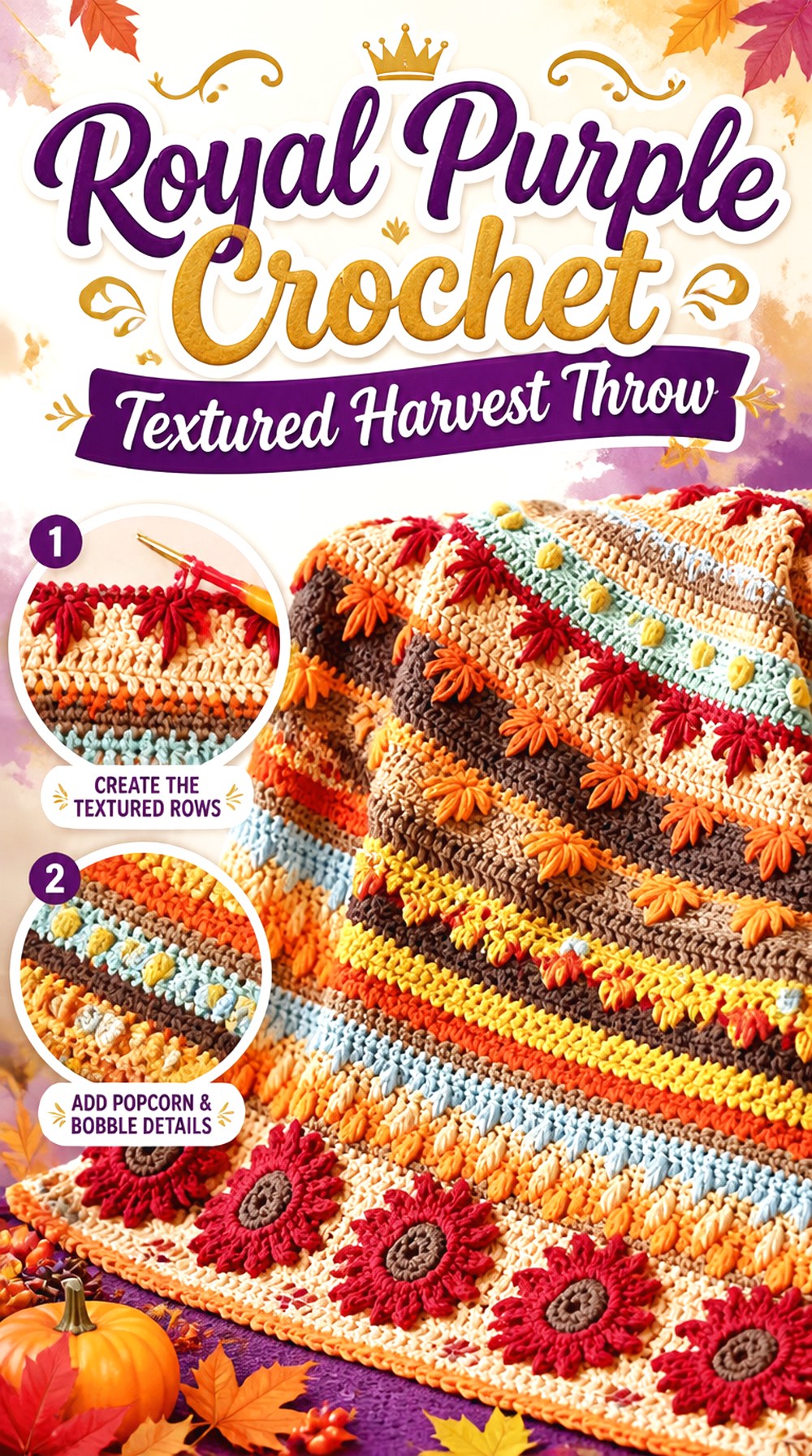 Royal Purple Crochet Textured Harvest Throw