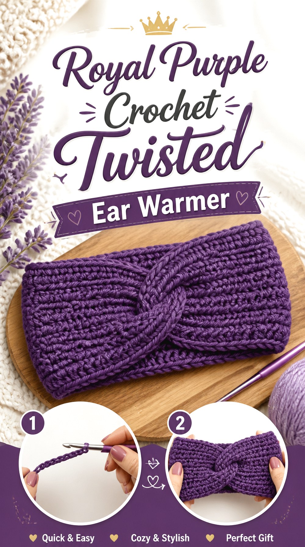 Royal Purple Crochet Twisted Ear Warmer