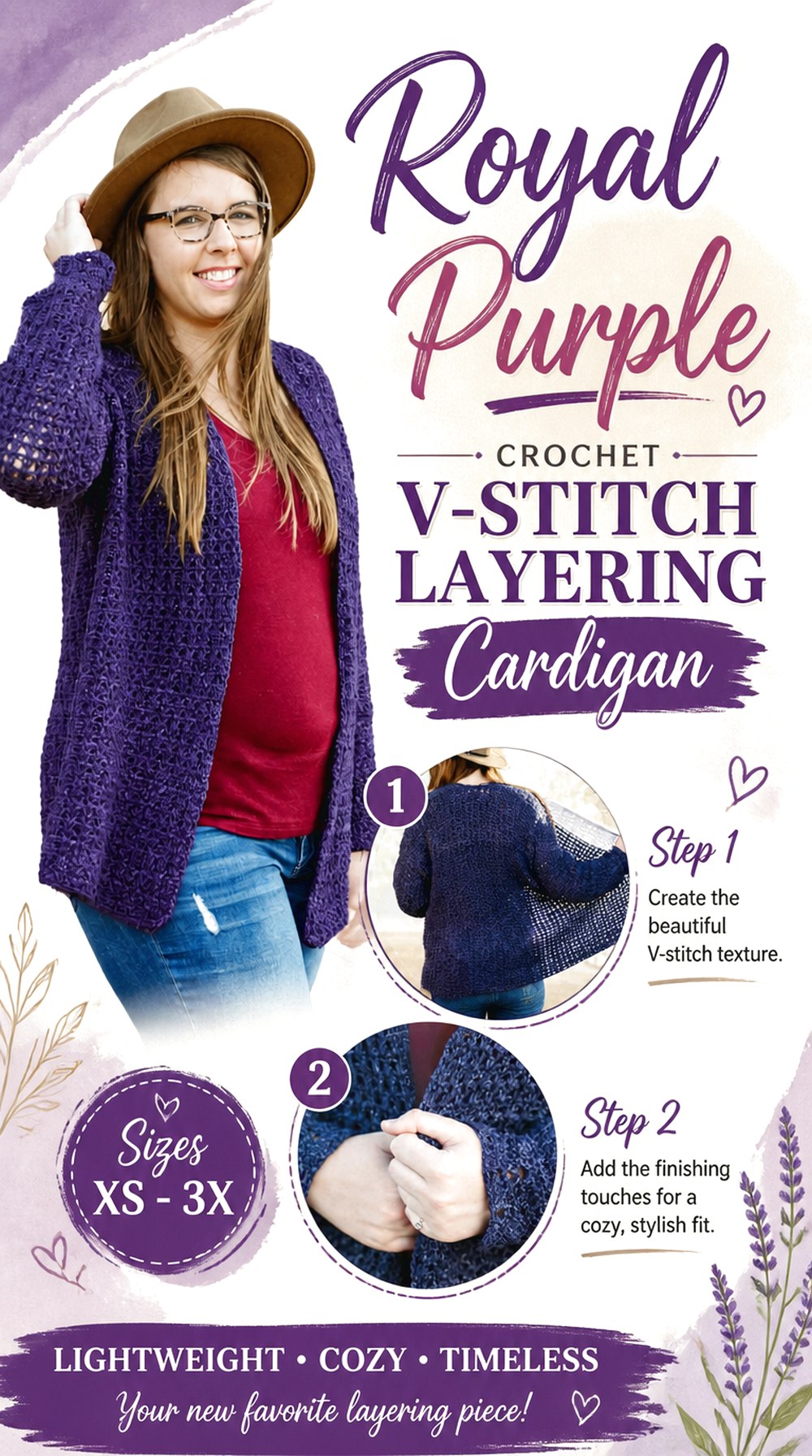 Royal Purple Crochet V Stitch Layering Cardigan