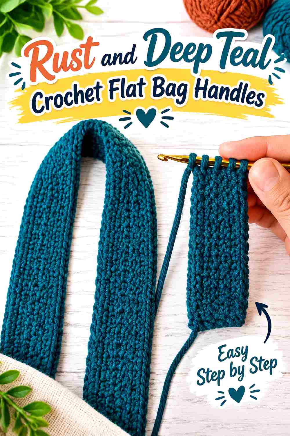 5. Rust And Deep Teal Crochet Flat Bag Handles