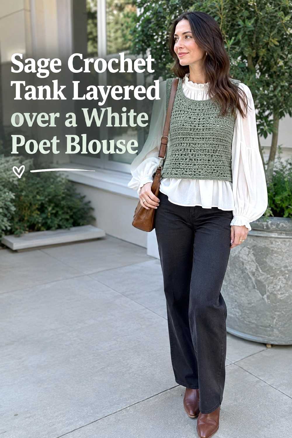 15. Sage Crochet Tank Layered Over A White Poet Blouse