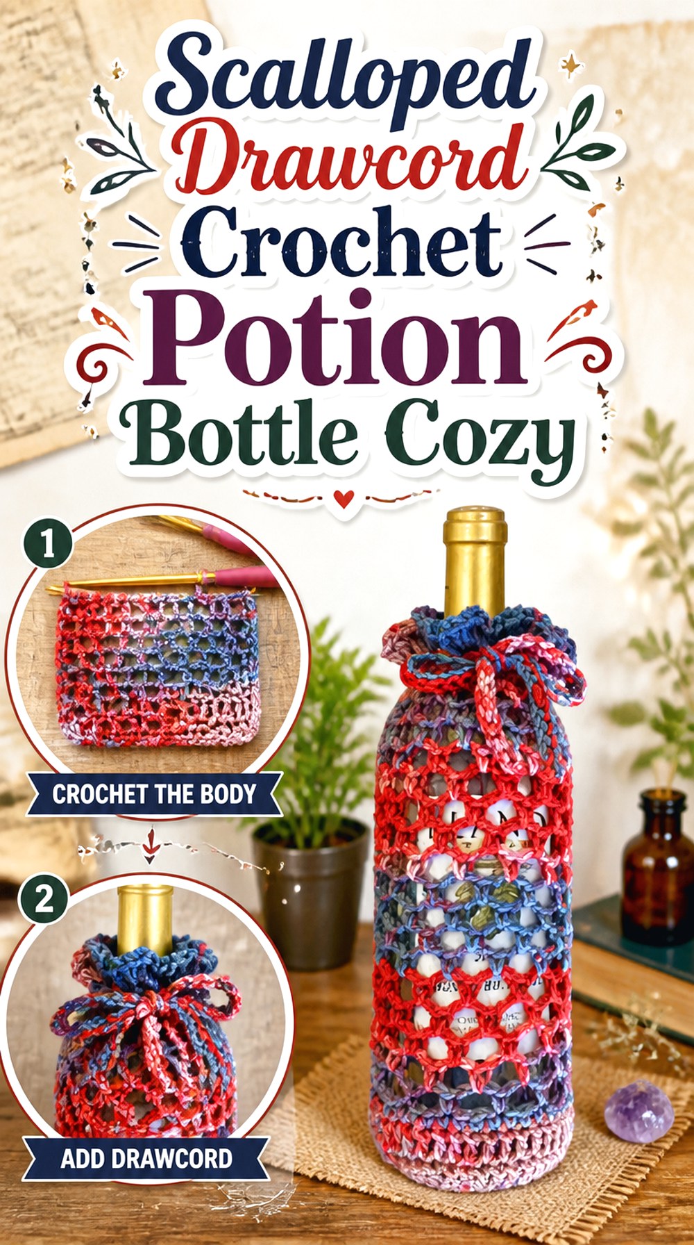 Scalloped Drawcord Crochet Potion Bottle Cozy