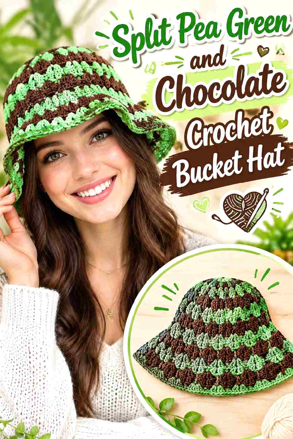 7. Split Pea Green And Chocolate Crochet Bucket Hat