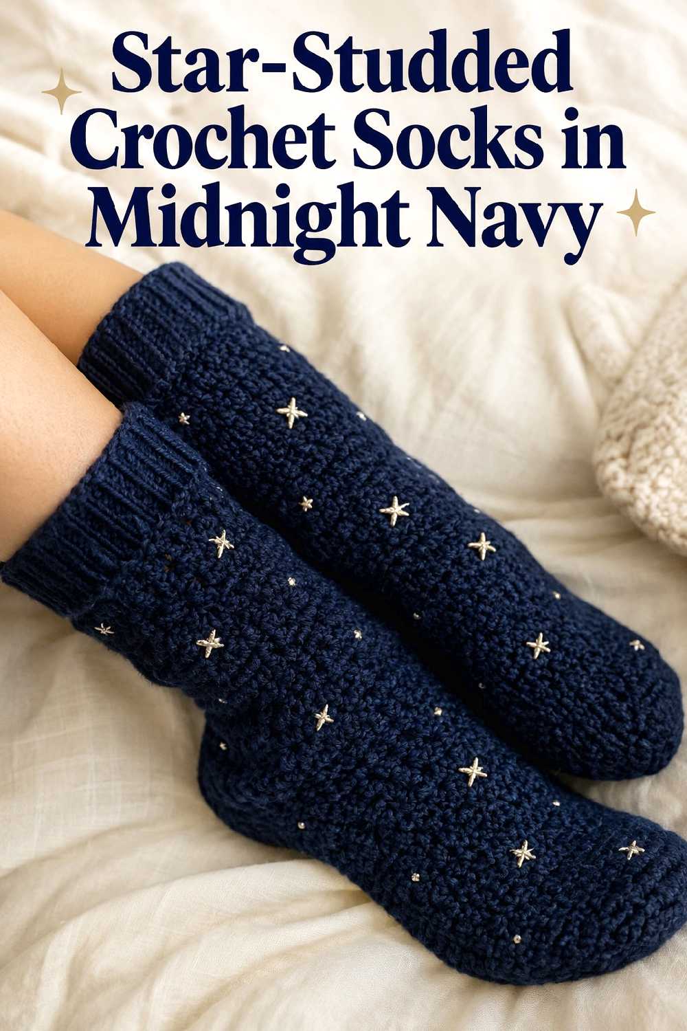 10. Star Studded Crochet Socks In Midnight Navy