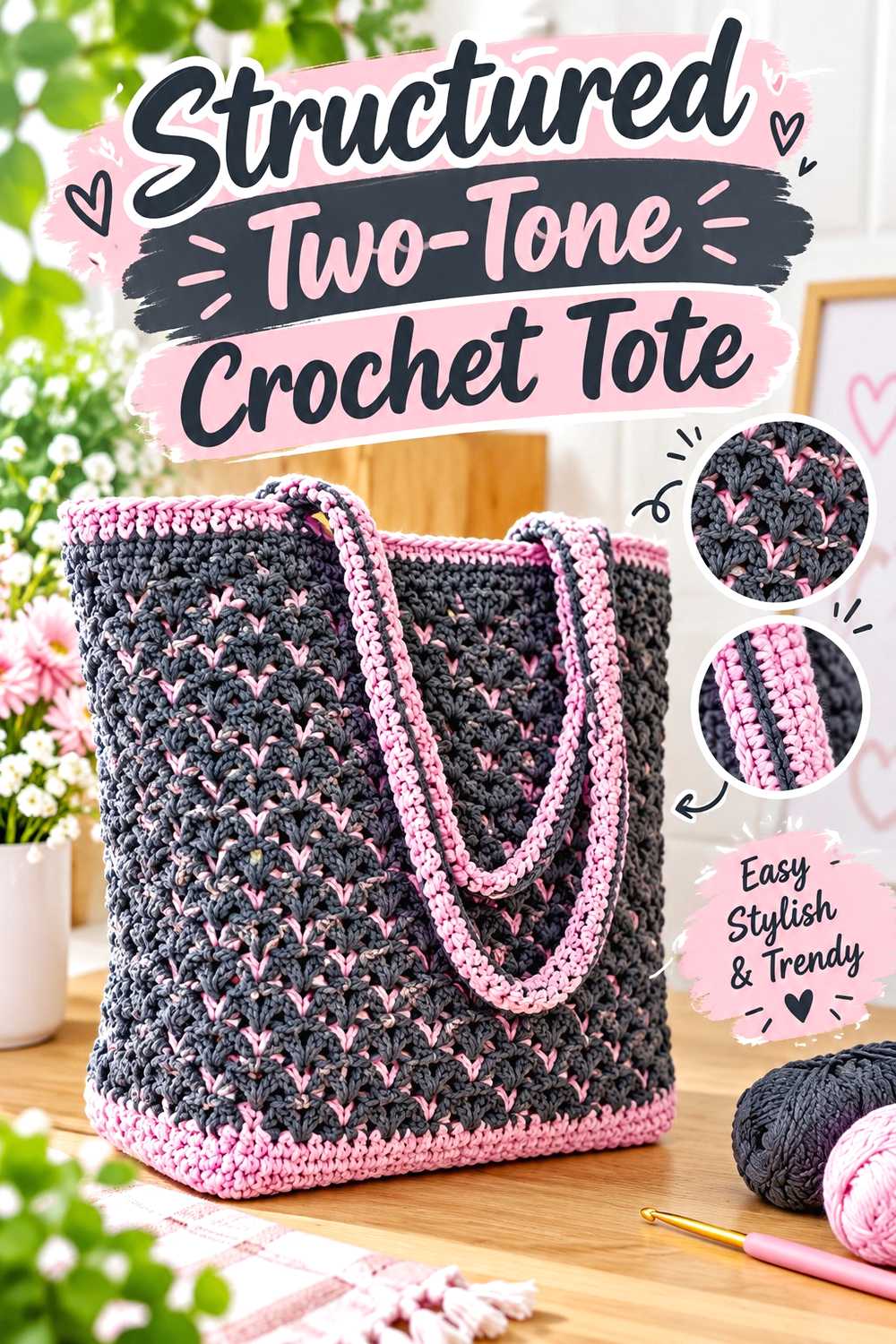 Structured Two Tone Crochet Tote