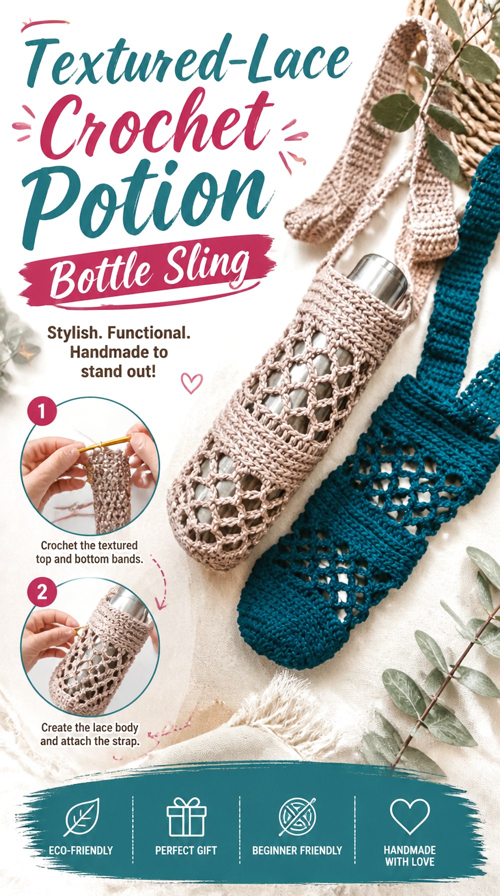 Textured Lace Crochet Potion Bottle Sling