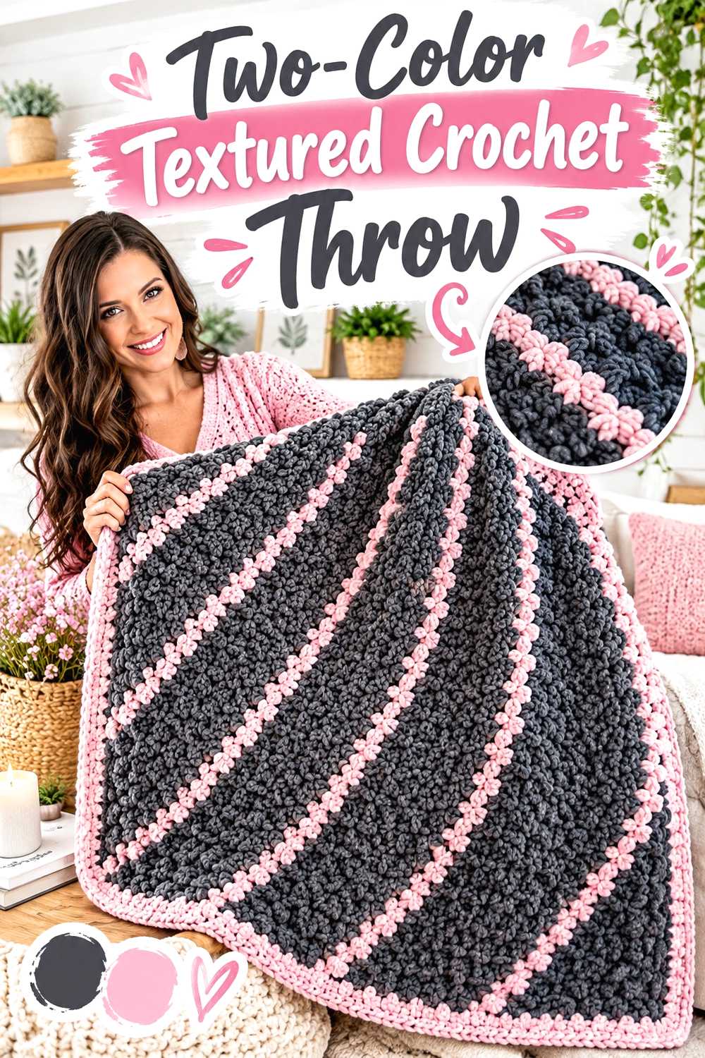 Two Color Textured Crochet Throw