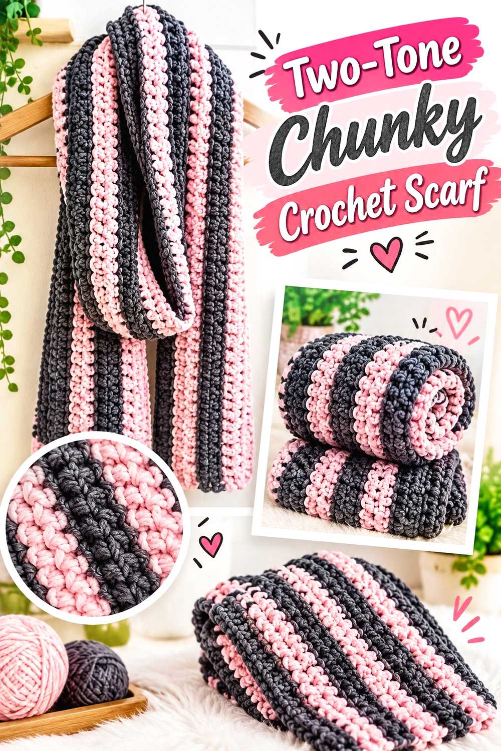 Two Tone Chunky Crochet Scarf