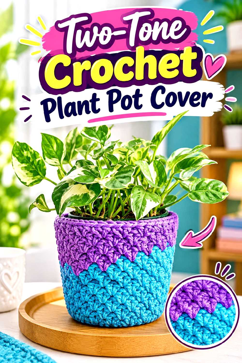 13. Two Tone Crochet Plant Pot Cover