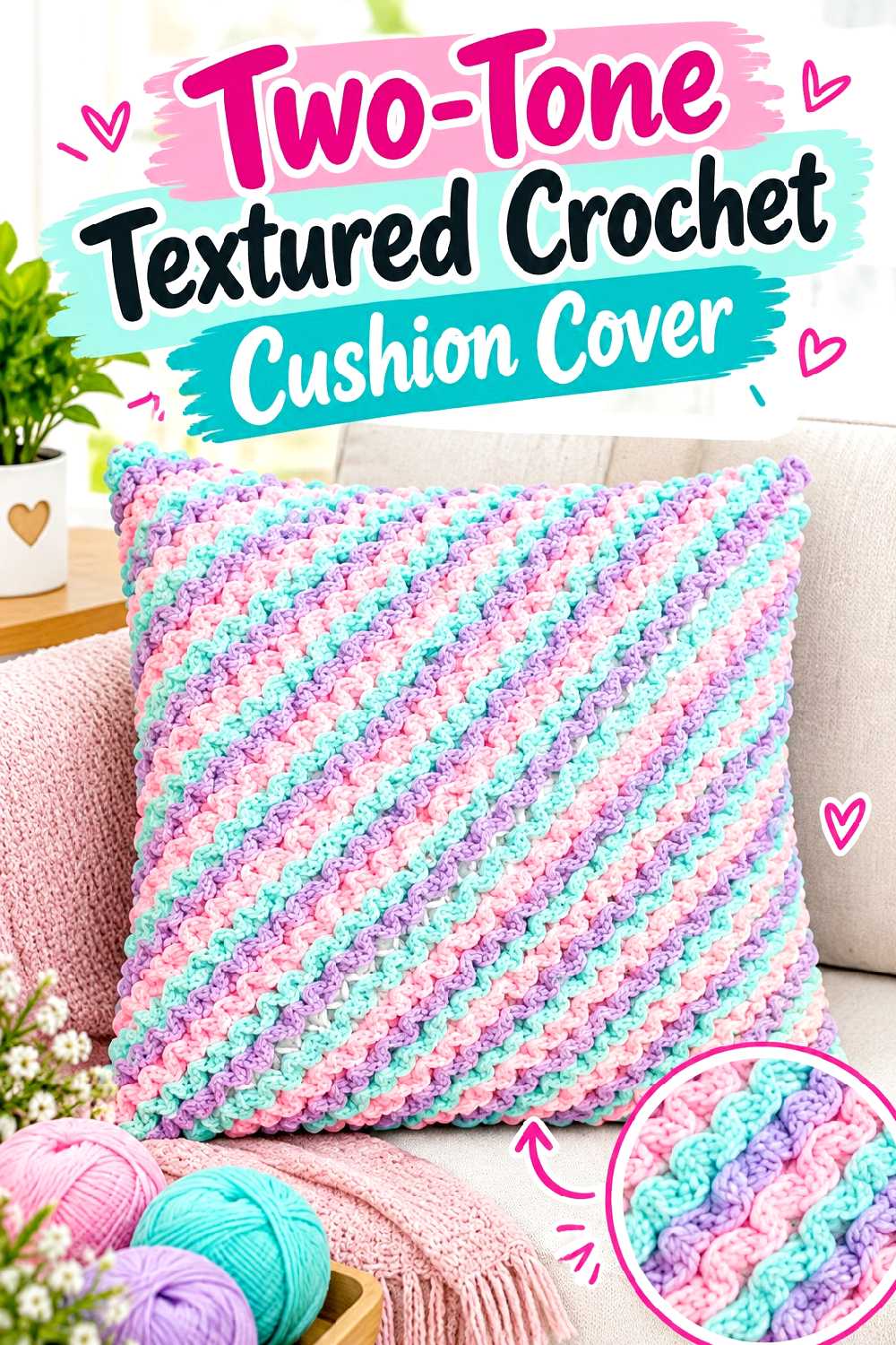 17. Two Tone Textured Crochet Cushion Cover
