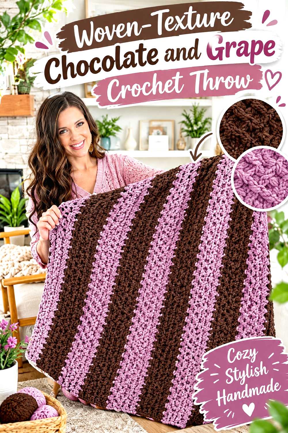 11. Woven Texture Chocolate And Grape Crochet Throw