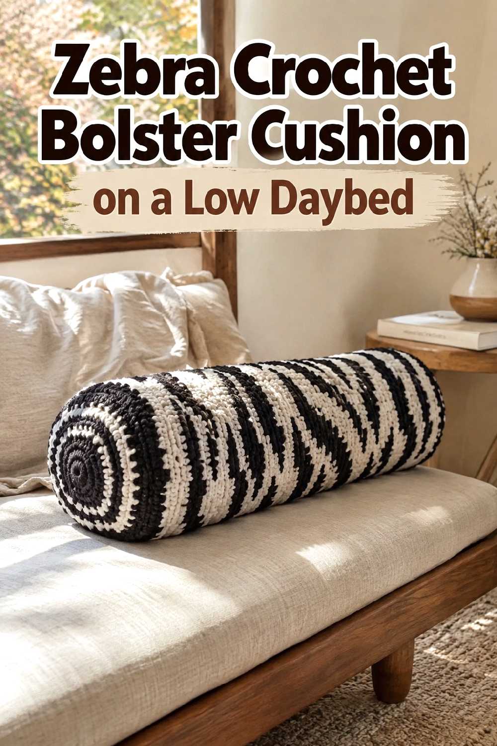 15. Zebra Crochet Bolster Cushion On A Low Daybed