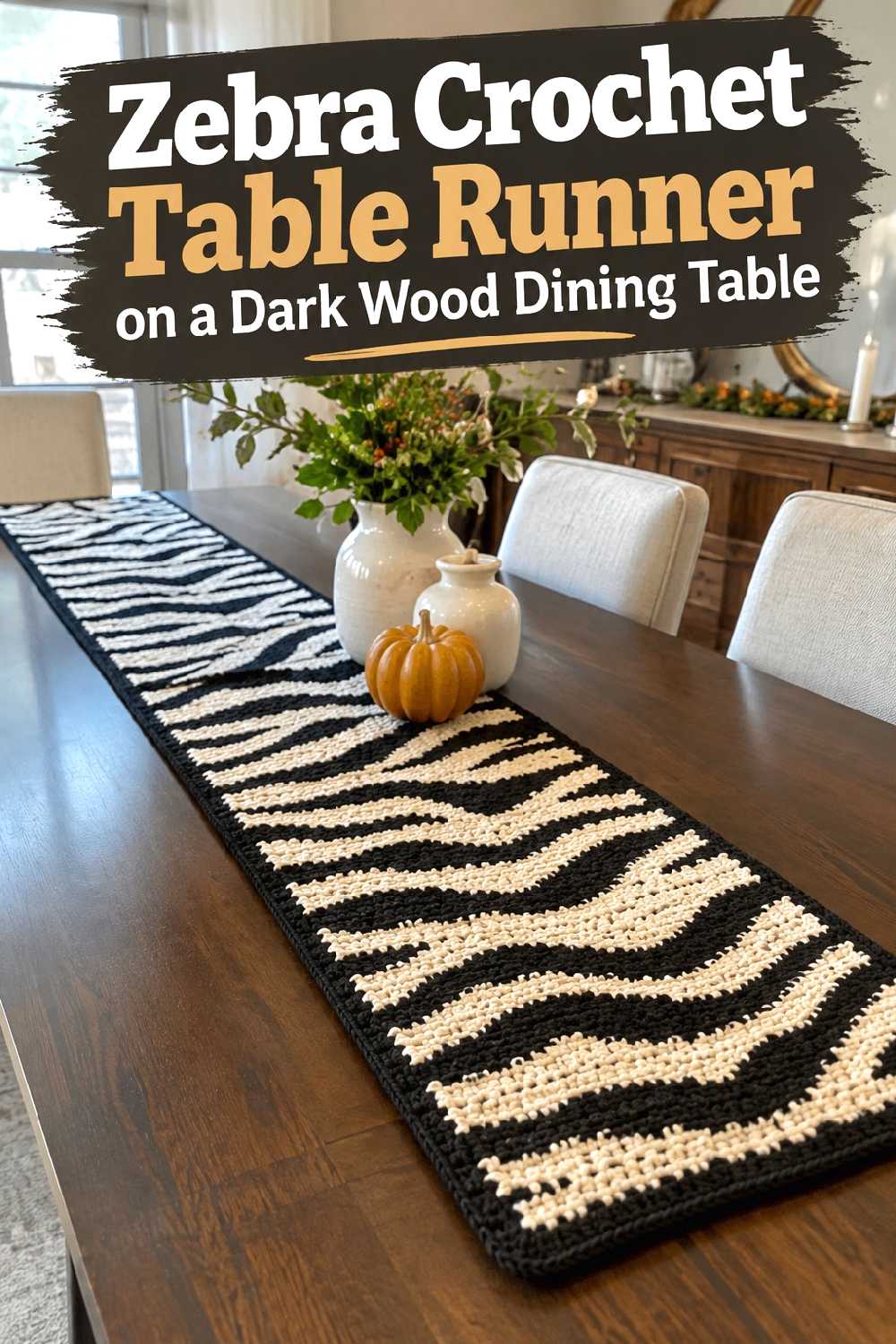 4. Zebra Crochet Table Runner On A Dark Wood Dining Table