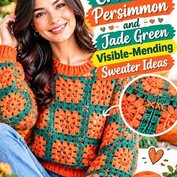 13 Crochet Persimmon and Jade Green Visible-Mending Sweater Ideas