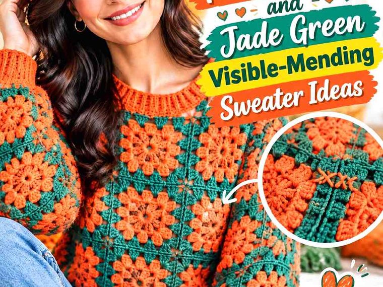 13 Crochet Persimmon and Jade Green Visible-Mending Sweater Ideas