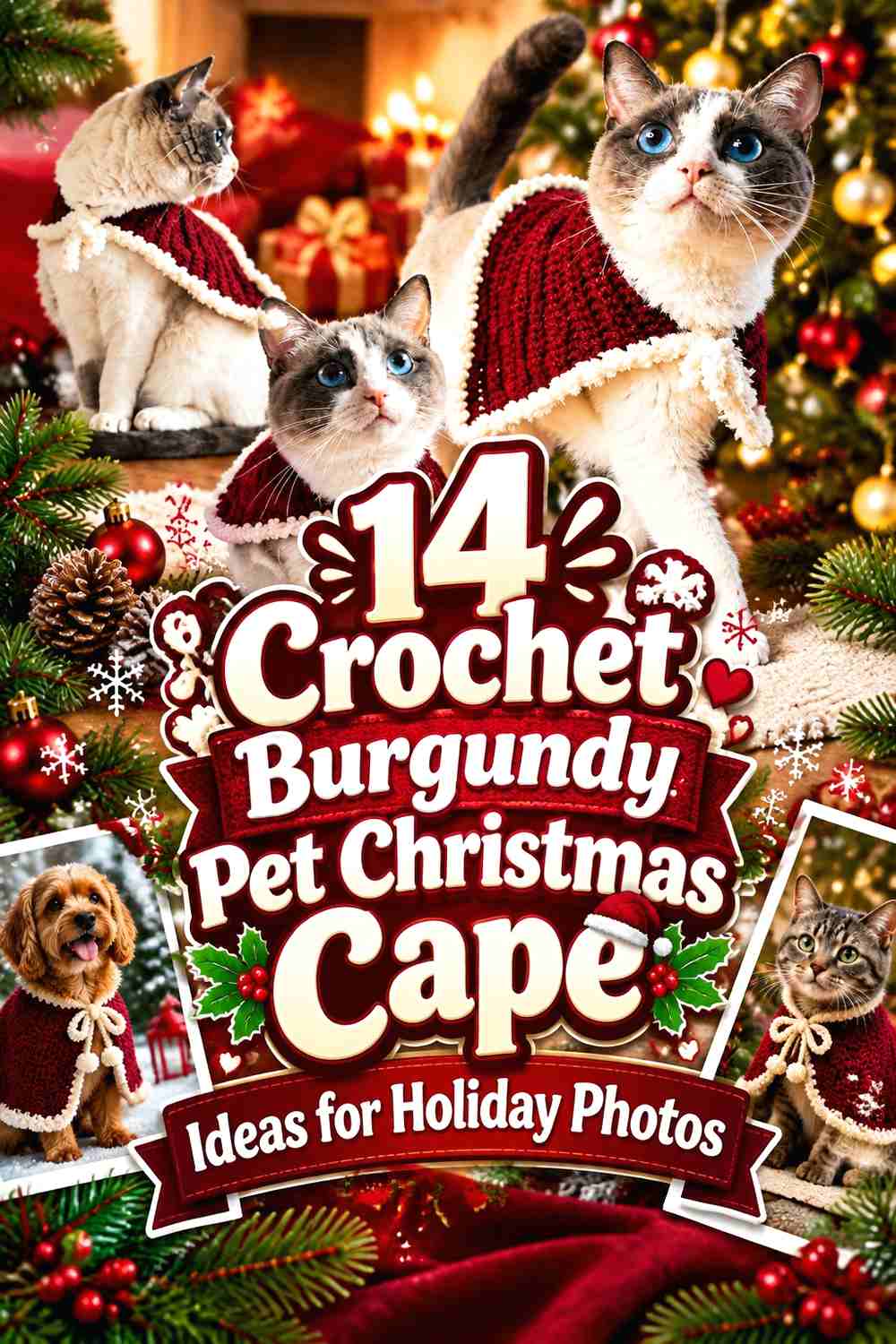 14 Crochet Burgundy Pet Christmas Cape Ideas for Holiday Photos