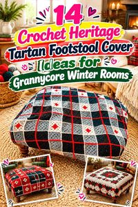 14 Crochet Heritage Tartan Footstool Cover Ideas for Grannycore Winter Rooms