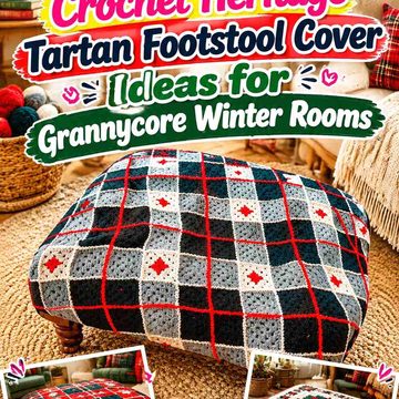 14 Crochet Heritage Tartan Footstool Cover Ideas for Grannycore Winter Rooms