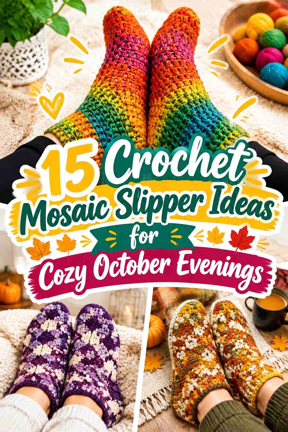 15 Crochet Mosaic Slipper Ideas for Cozy October Evenings