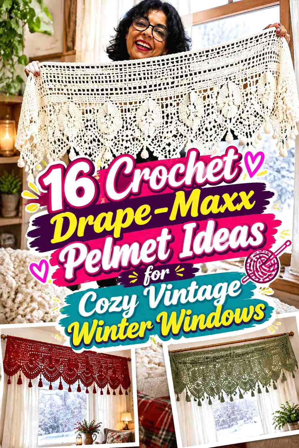 16 Crochet Drape-Maxx Pelmet Ideas for Cozy Vintage Winter Windows