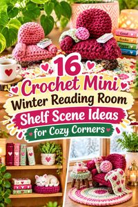 16 Crochet Mini Winter Reading Room Shelf Scene Ideas for Cozy Corners