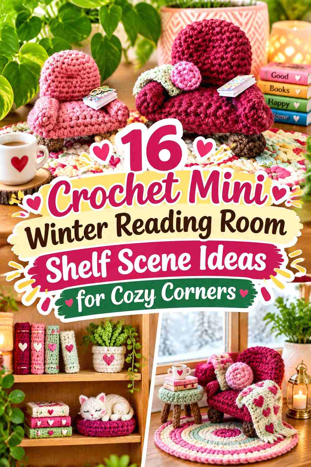 16 Crochet Mini Winter Reading Room Shelf Scene Ideas for Cozy Corners