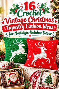 16 Crochet Vintage Christmas Tapestry Cushion Ideas for Nostalgic Holiday Decor