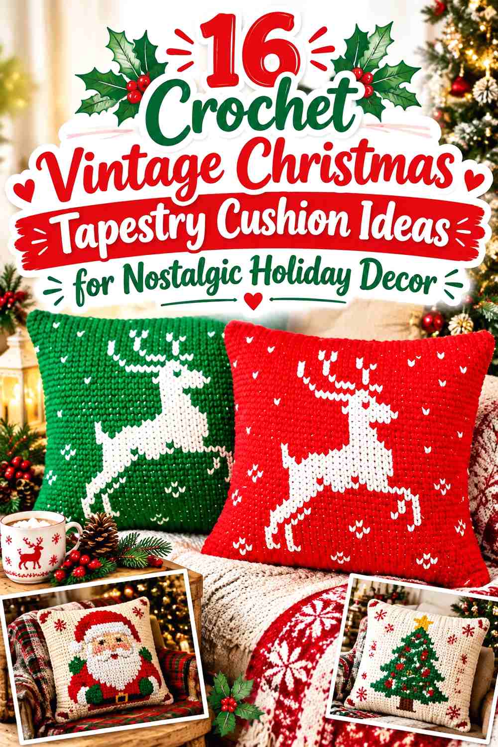 16 Crochet Vintage Christmas Tapestry Cushion Ideas for Nostalgic Holiday Decor