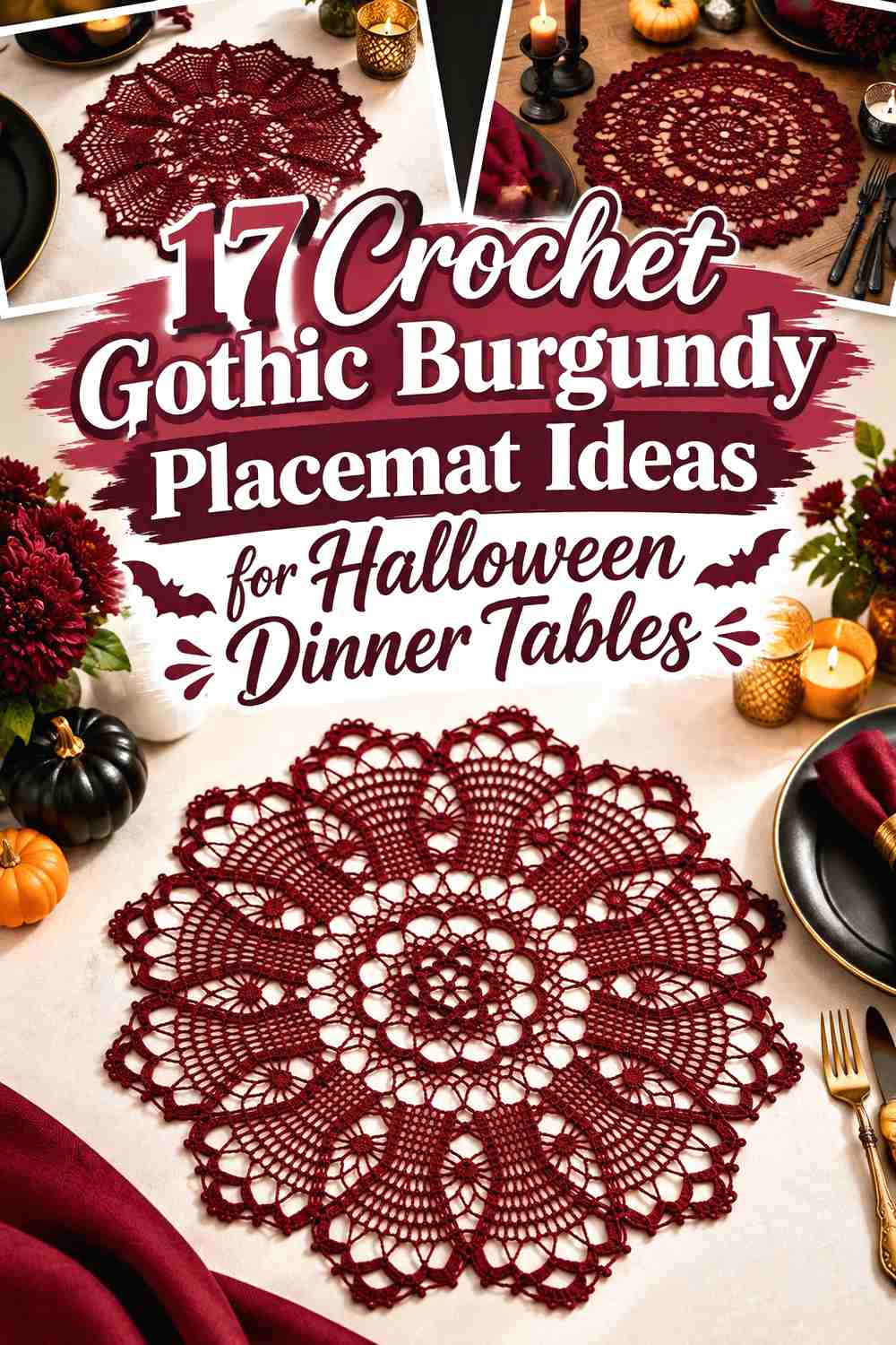 17 Crochet Gothic Burgundy Placemat Ideas for Halloween Dinner Tables