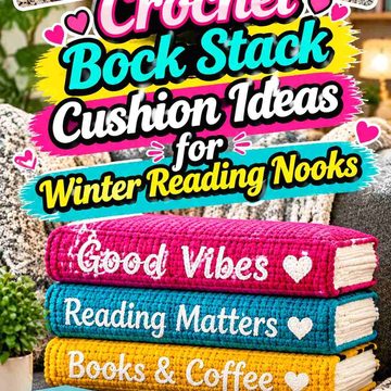 19 Crochet Book Stack Cushion Ideas for Winter Reading Nooks