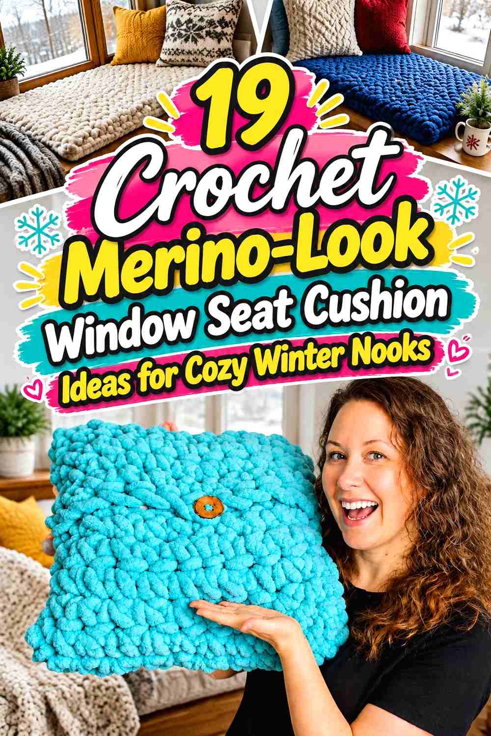 19 Crochet Merino-Look Window Seat Cushion Ideas for Cozy Winter Nooks