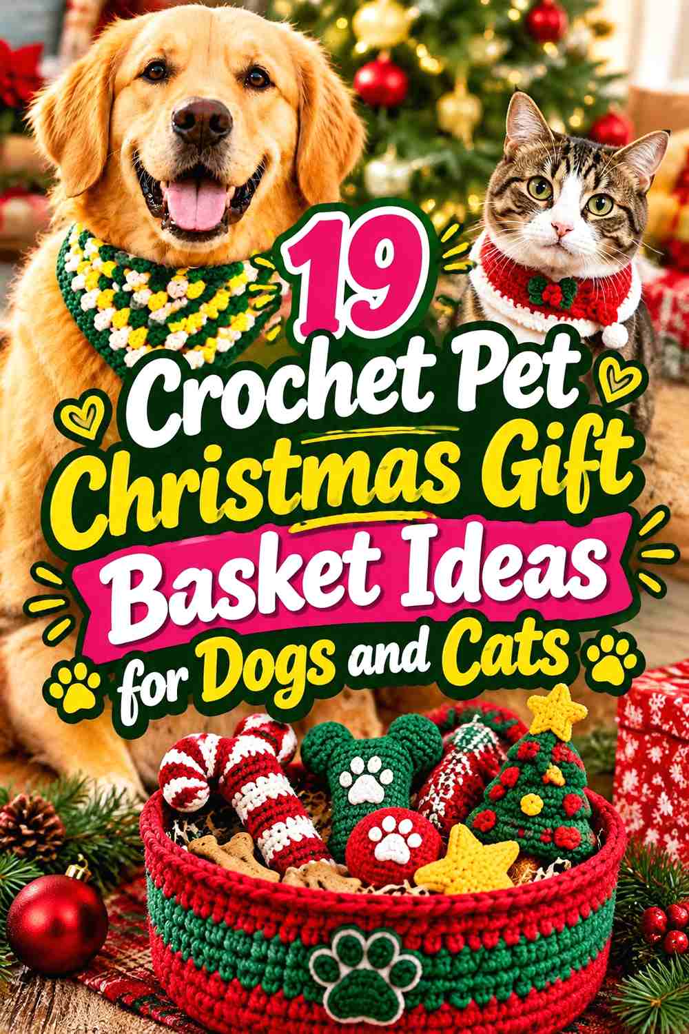 19 Crochet Pet Christmas Gift Basket Ideas for Dogs and Cats