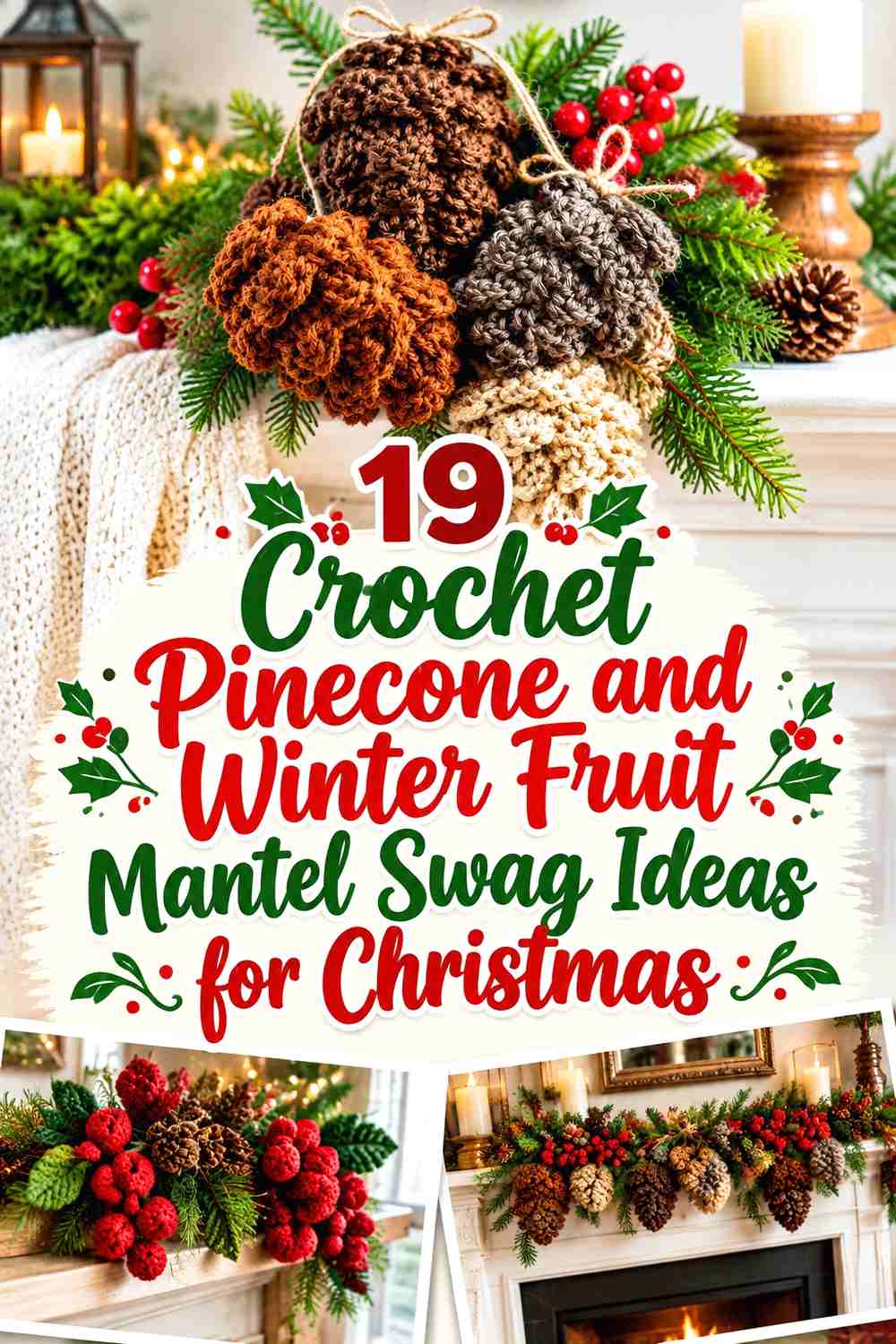 19 Crochet Pinecone and Winter Fruit Mantel Swag Ideas for Christmas
