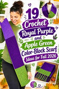 19 Crochet Royal Purple and Apple Green Color-Block Scarf Ideas for Fall 2026