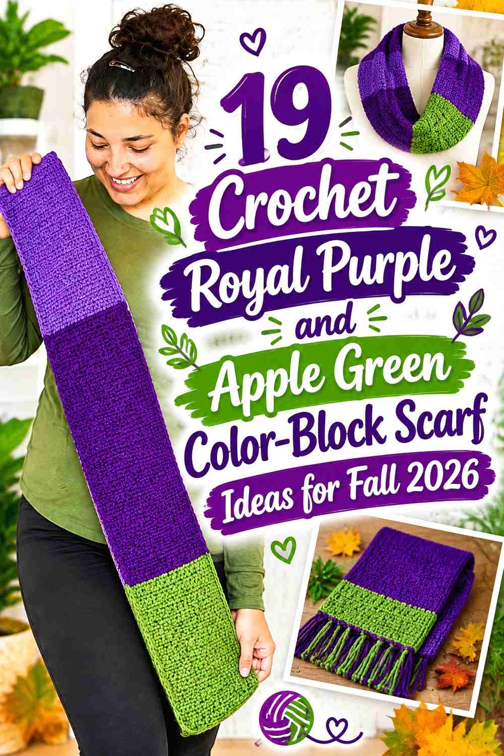 19 Crochet Royal Purple and Apple Green Color-Block Scarf Ideas for Fall 2026