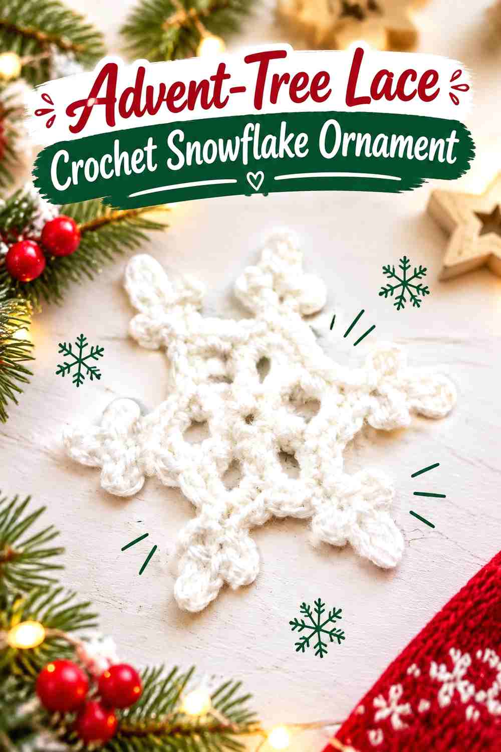 5. Advent-Tree Lace Crochet Snowflake Ornament