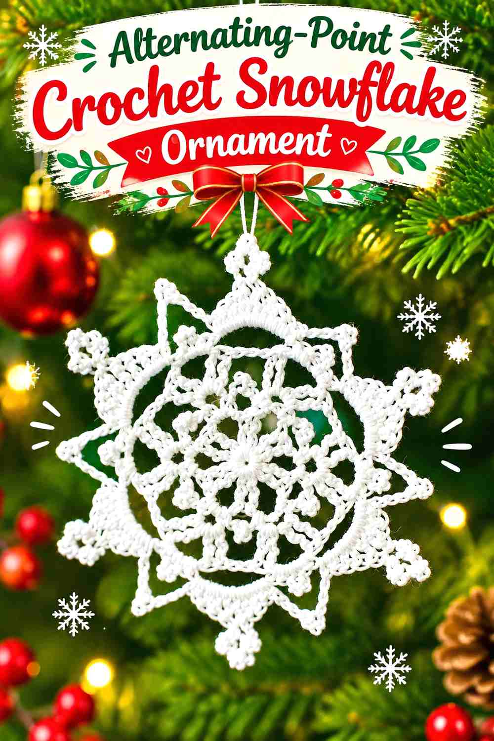 6. Alternating-Point Crochet Snowflake Ornament