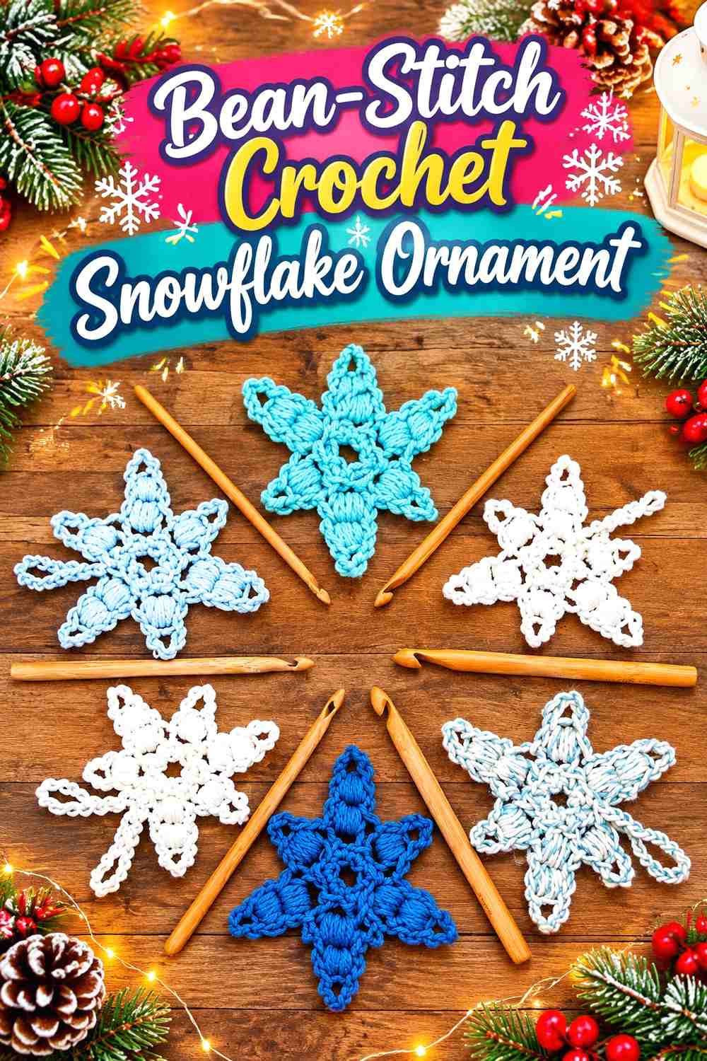 9. Bean-Stitch Crochet Snowflake Ornament