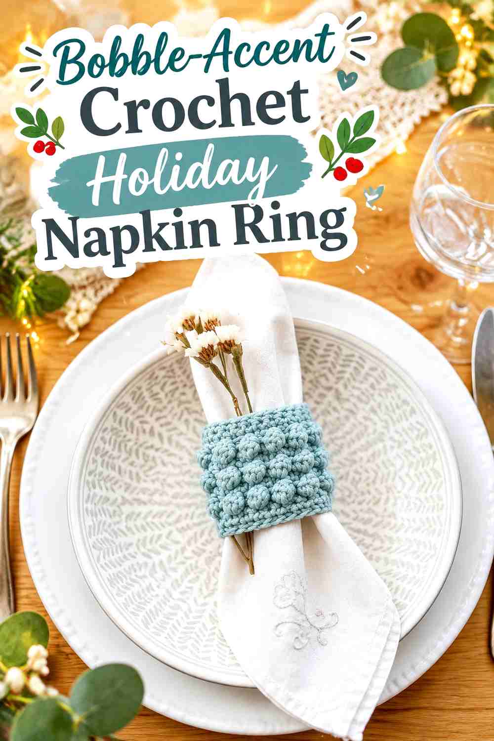 17. Bobble-Accent Crochet Holiday Napkin Ring