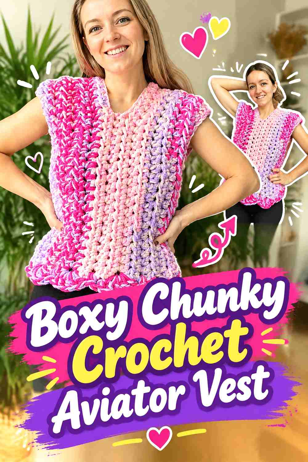2. Boxy Chunky Crochet Aviator Vest